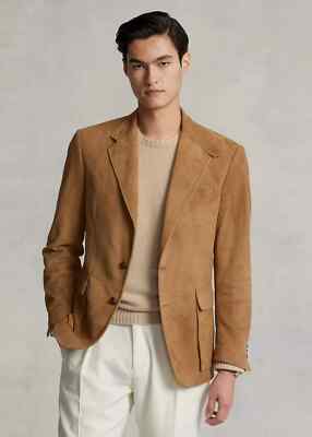 Mens Brown Suede Leather Blazer Real Lambskin 2 Button Custom Made Coat Blazer