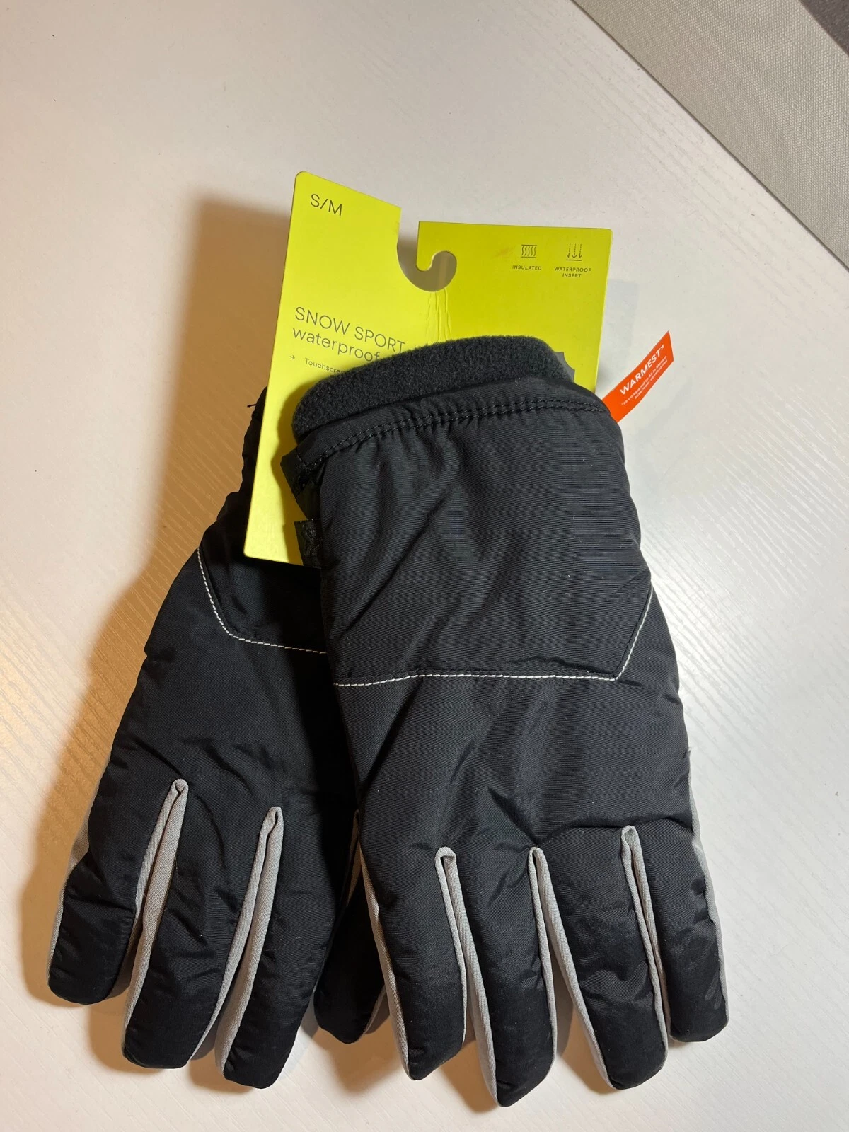 All in Motion Mens Insulated Snow Sport Waterproof Gloves, Black Size S/M