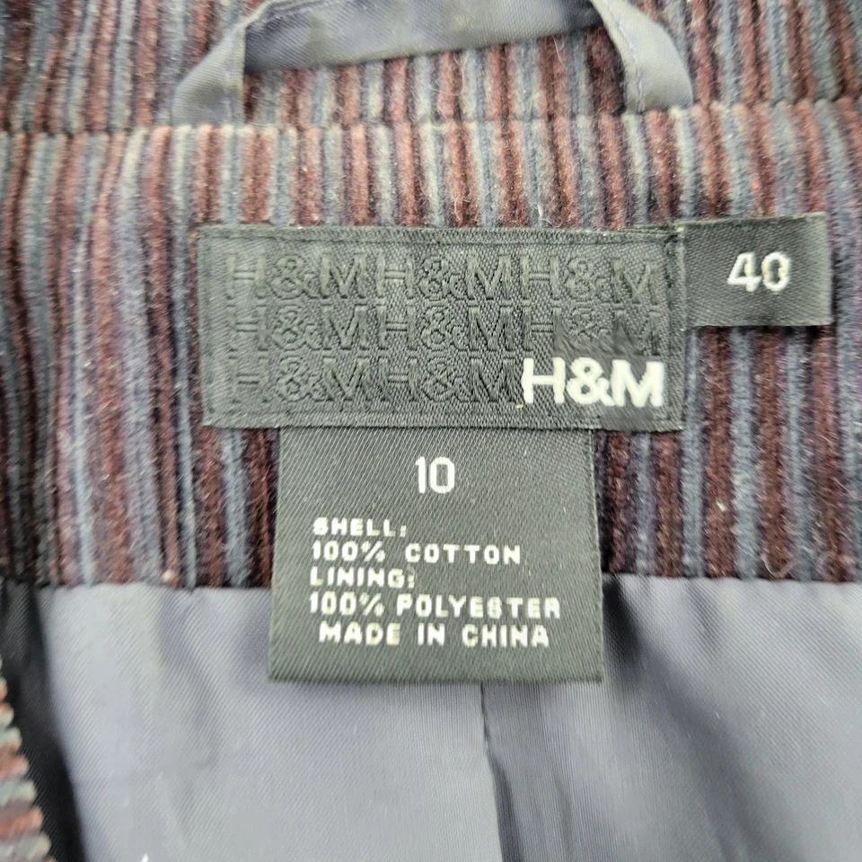 Blazer de pana H&M para mujer 10 bolsillos morados a rayas botones manga larga Foto 3 de 4