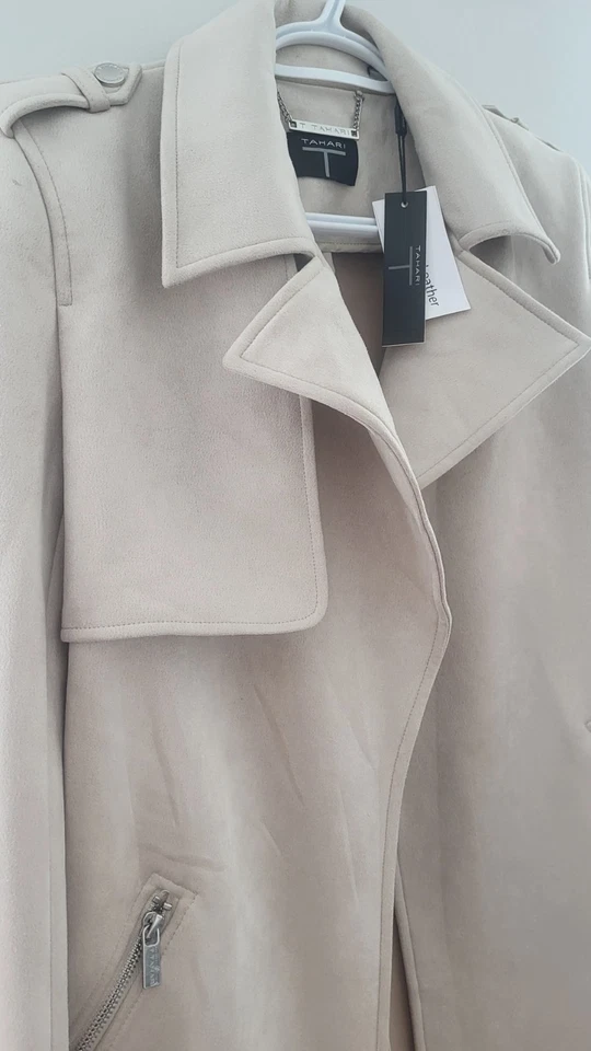 Abrigo de gamuza de cuero sintético para mujer Tahari talla S/P Sand Dune Foto 4 de 4