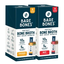 Bone Broth Instant Powdered Mix, Variety Pack, 8 Chicken and 8 Beef, 15g Stic...
