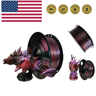 PLA 3D Printer Filament 1.75mm,Galaxy Red,Black,Silk Purple,Net Weight 1kg Ac...