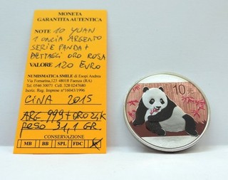 SILVER ROSE GOLD 10 YUAN CHINA 2015 PANDA SERIES COIN/OUNCE WEIGHT 31.1 GR PROOF