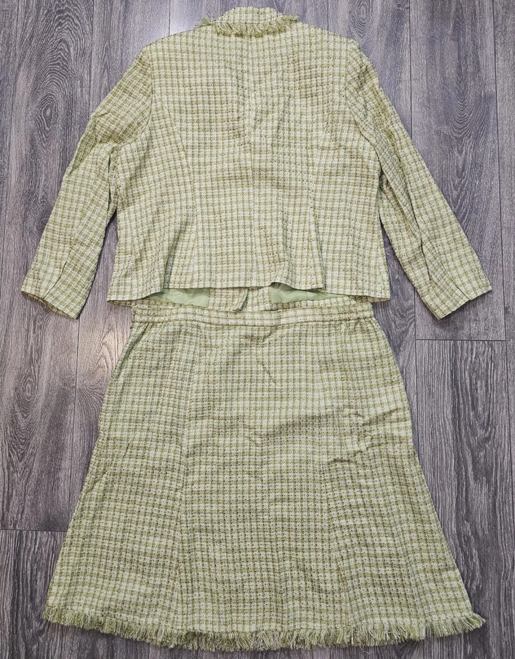 Conjunto de traje falda de tweed a cuadros vintage años 90 Carissimo 2 piezas verde para mujer talla 22 Foto 2 de 4