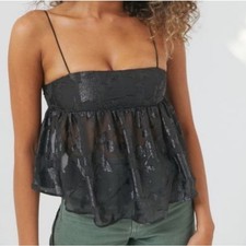 Urban Outfitters Black Satin Babydoll Cami Adjustable Straps Size M