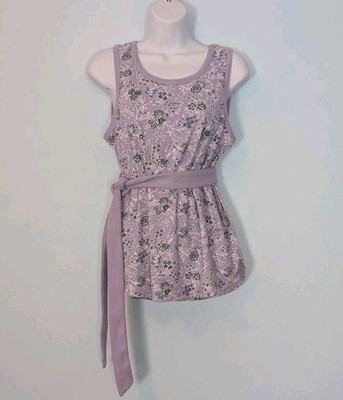 Lands End Fine Gauge Knit Sleeveless Top Women's Small Petite Purple  Belted
