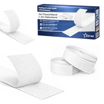 Klettband extra stark selbstklebend Set in weiß Flauschband + Hakenband Klett 
