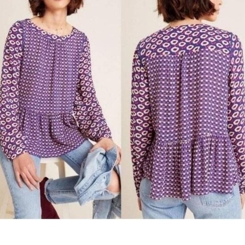 Maeve by Anthropologie Cheyenne Peplum Blouse Viscose Mixed Prints Size Medium