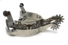 AJ Tack Longhorn Engraved Stainless Steel Mens Spurs