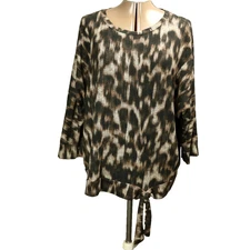 Simply Vera Vera Wang Leopard Print Dolman Sleeve Blouse Tie Front Brown 2XL