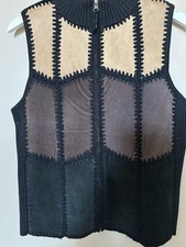 Studio Works Patchwork Genuine Leather Zip Vest Black Brown Beige Women's M