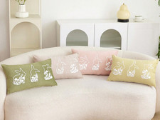 Rabbit Flowers Ebroidered Easter Cushion Cover 30x50 cm Super Soft Spring Decor