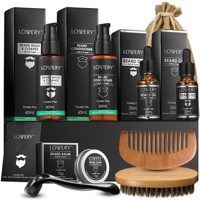 Beard Grooming Kit, Fathers Day Gifts for Dad, Kit Set with Black 