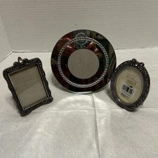 Lot Of 3 Mini Picture Frames-Square, Oval  Decorative Stones 1 Round Mirrored