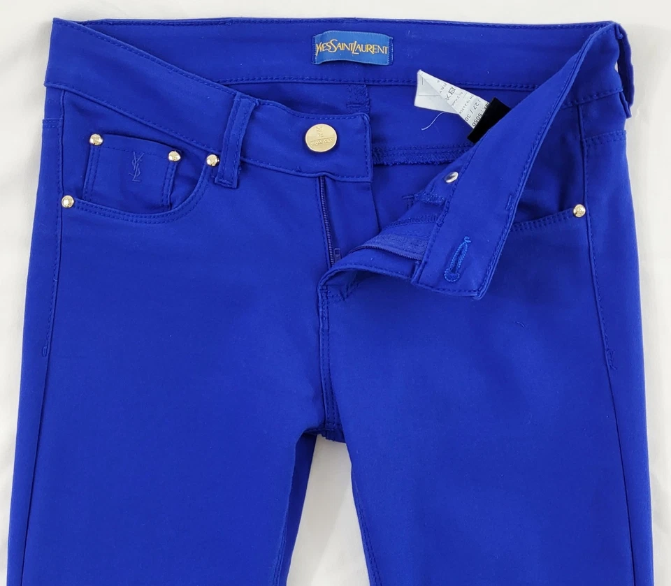 Женские брюки Yves Saint Laurent синие размер 27 талия 27 дюймов хлопок эластичные YSL 2015 - Изображение 3 из 4