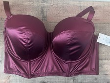 Auden Women Berry Red Satin Longline Corset Underwire Bra 1X NWT
