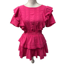 Love Shack Fancy Mini Dress Womens Large Pink Short Sleeve Ruffle Girly Flirty