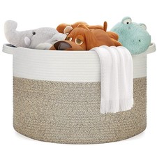 Blanket Basket - 20"x 20"x 13" Cotton Rope Basket for Living Room, Baby Toy S...