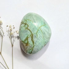 2.5" soothing blue flash garnierite palmstone, garnierite flash green moonstone