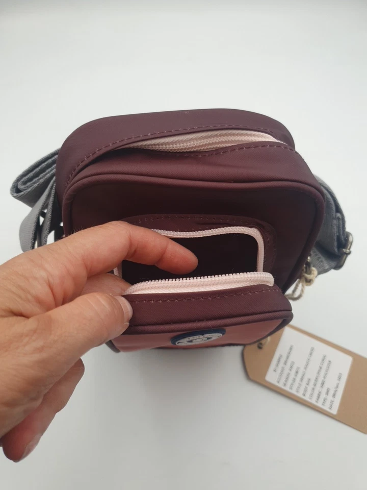 BRAKEBURN Small Crossbody Camera Sized Berry Red Pale Pink with Long Strap & Zip - Image 2 of 4