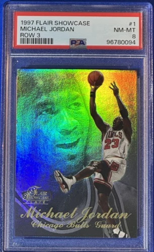 1997-98 FLAIR SHOWCASE MICHAEL JORDAN #1 ROW 3 CHICAGO BULLS PSA 8 NM-MT 🏀HOF