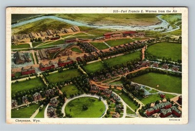 Cheyenne WY-Wyoming, Aerial View, Fort Frances E. Warren, c1941 Vintage Postcard