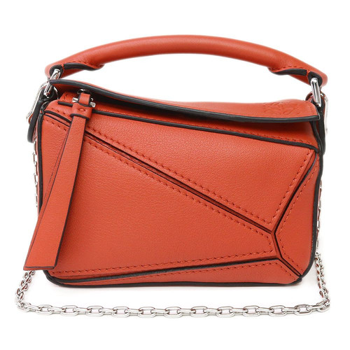 Loewe Puzzle Orange Leather Crossbody Bag with Anagram Geometric Design