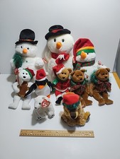 Lot of 10 Ty Beanie Babies Christmas Holiday Plush Snowman Teddy Bear Penguin