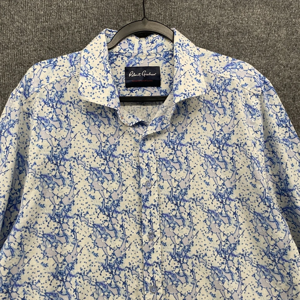 Camisa Robert Graham Para Hombres 2XL Lino Abotonada Moderna Americana Costera Informal Arte Foto 2 de 4