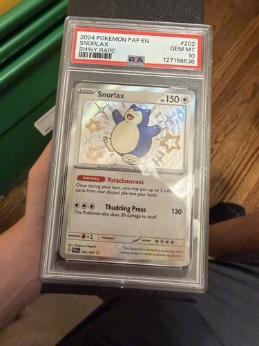 Pokémon TCG Snorlax 202/091 Shiny Holo Rare Paldean Fates Mint Condition PSA 10