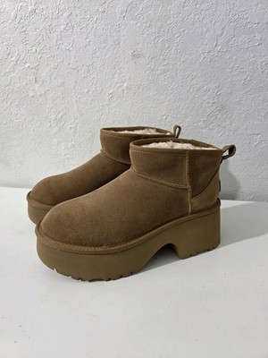 UGG Ultra Mini New Heights Chestnut Suede Platform Boots 1158311 Womens Size 10