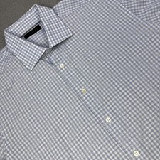 Canali Shirt Mens 17 43 Blue White Gingham Check Dress Made in Italy