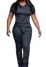 Stylish Women's Asymmetrical Zip closure scrub set