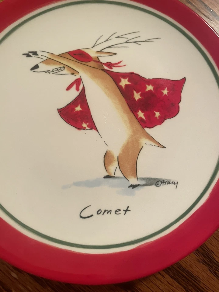 "Juego de 2 platos de postre de reno de pastel de barro de 6"" de diámetro cometa y bailarín" Foto 4 de 4