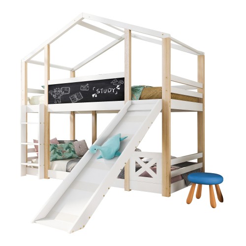 Cama infantil litera blanca cama alta cama de juego cama infantil litera 90x200 cm - Imagen 26 de 33