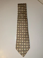Pfizer Pharmaceutical Neck Tie Yellow With Little Blue Pills Vintage 100% Silk