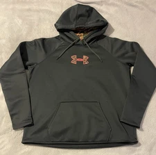 Under Armour Storm Cold Gear Hoodie Sweatshirt Camo Logo Grey Pink Sz XL
