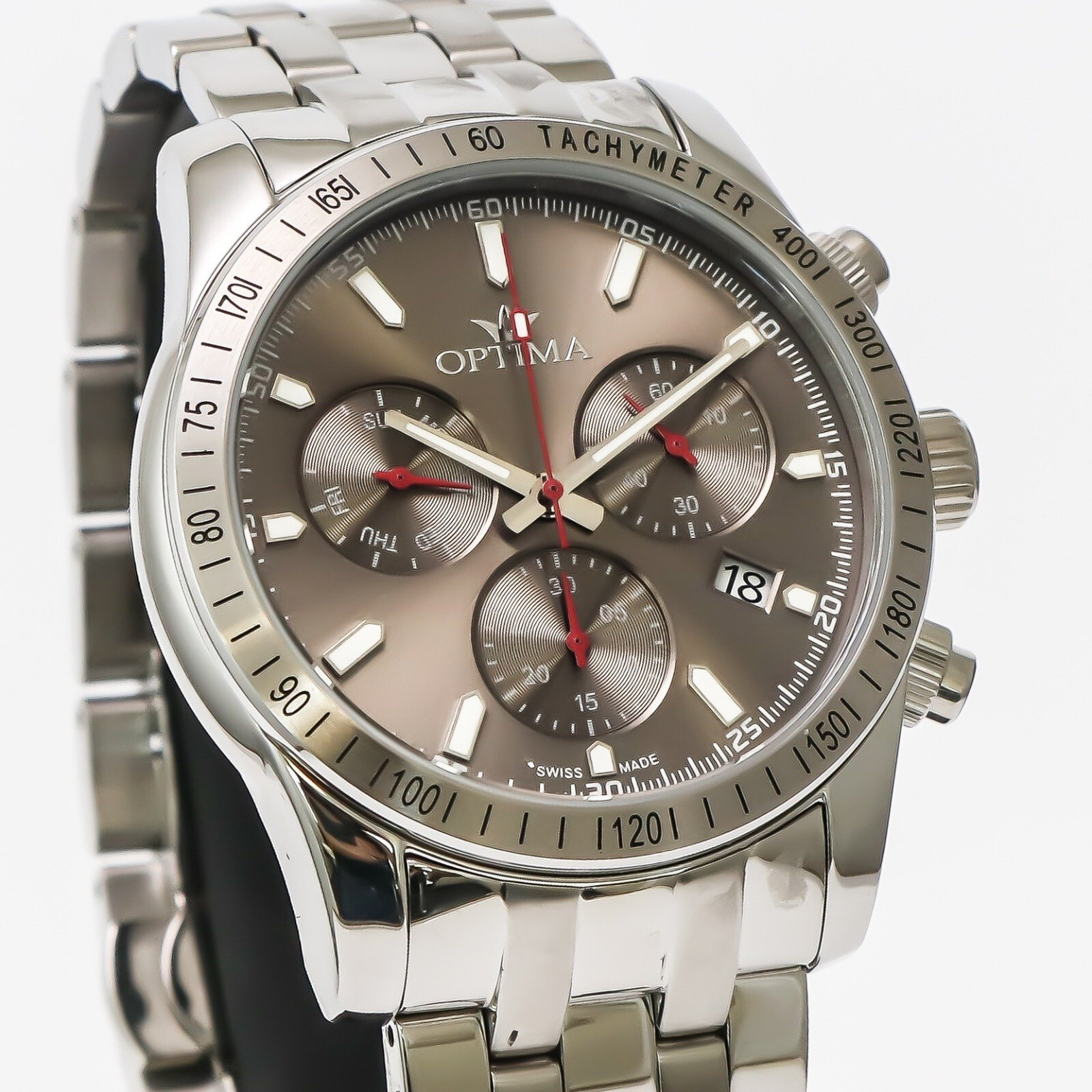Montre quartz suisse Optima OSC432-SS-2 chronographe acier homme