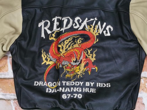 New REDSKINS Vintage Leather Jacket Dragon Teddy By RDS Black Beige Size: L New - Picture 12 of 12