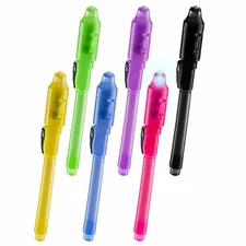 New 6pcs Invisible Ink Spy Pen Built in UV Light Magic Marker Secret Message