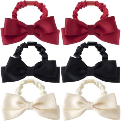 6pcs Silk Bow Scrunchies Black Red White Bowknot Hair Ties  display picture 3