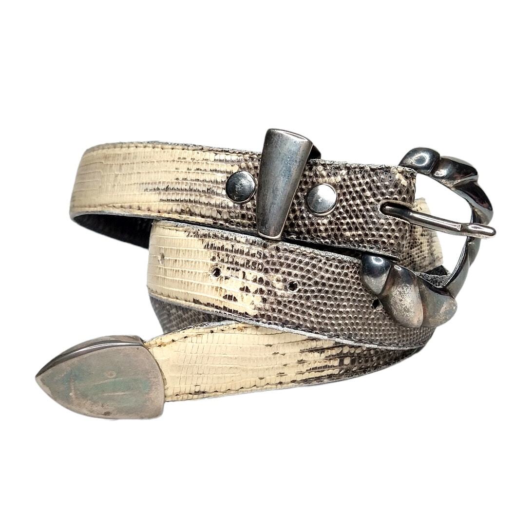 Vintage Genuine Leather Lizard Skin Black Belt with Silver Buckle Vintage Genuine Leather Lizard Skin Black Belt With Silver  main image 4