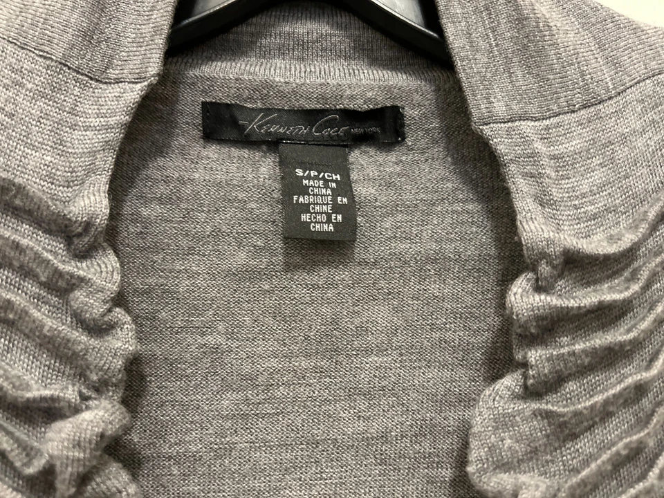 Женский шерстяной серый кардиган с оборками спереди Kenneth Cole куртка ремень размер маленький - Изображение 4 из 4
