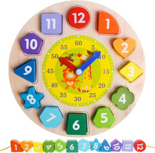 Wooden Montessori Clock Toy for Toddlers   Shape, Color  Number Puzzle