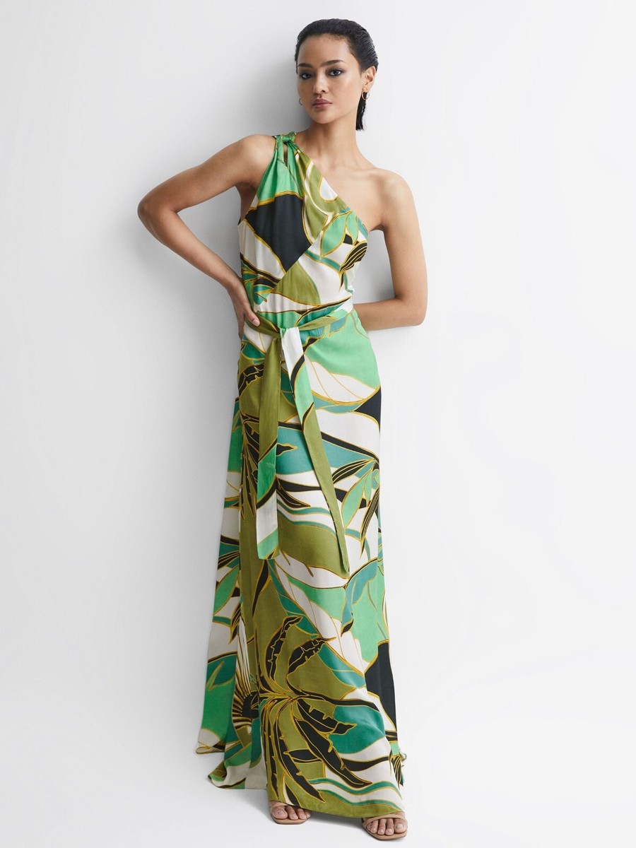 REISS TINA JUNGLE PRINT MAXI DRESS in GREEN/BLACK - Main Image