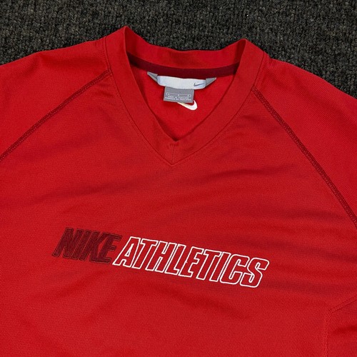 Vintage Mens Nike Athletics Silver Tag Long Sleeve V Neck Jersey Red L Spellout - Picture 3 of 8