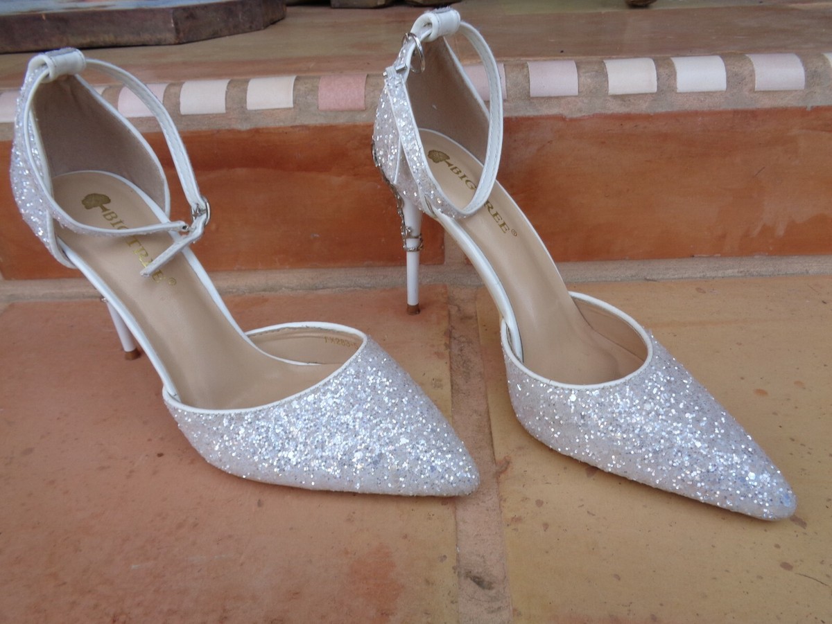 Sexy Glittery Silver  stilettos big tree  38 L@@K View 3