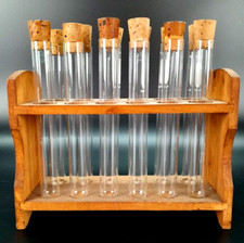 Vintage Wooden Test Tube Racks Includes 12 Pyrex Tubes, Holds 12 Tubes