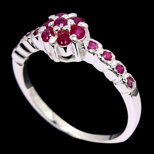 GENUINE AAA PINK RED RUBY ROUND STERLING 925 SILVER FLOWER RING SIZE 7.25 - Picture 3 of 6