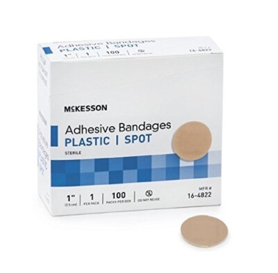 McKesson Adhesive Spot Bandage 1in Diameter Plastic Round Tan Sterile Box of 100